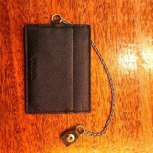 Prada Black Leather Card Holder with Chain